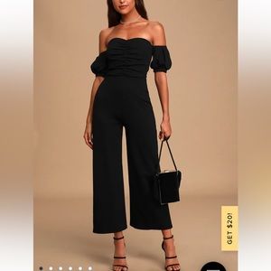 Lulus Impress Off the Shoulder Black Jumpsuit